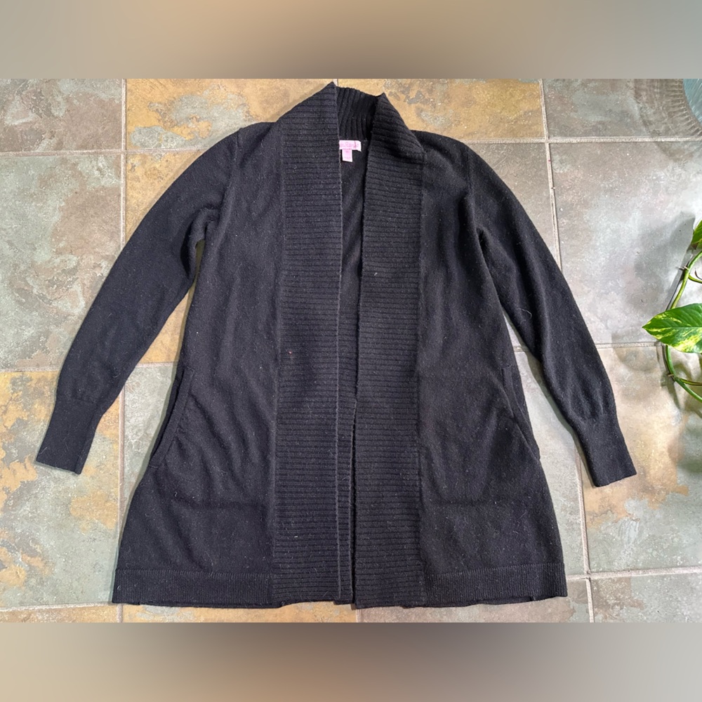 Lilly Pulitzer 100% Cashmere Cardigan Womens XS Black Open Front Sweater
